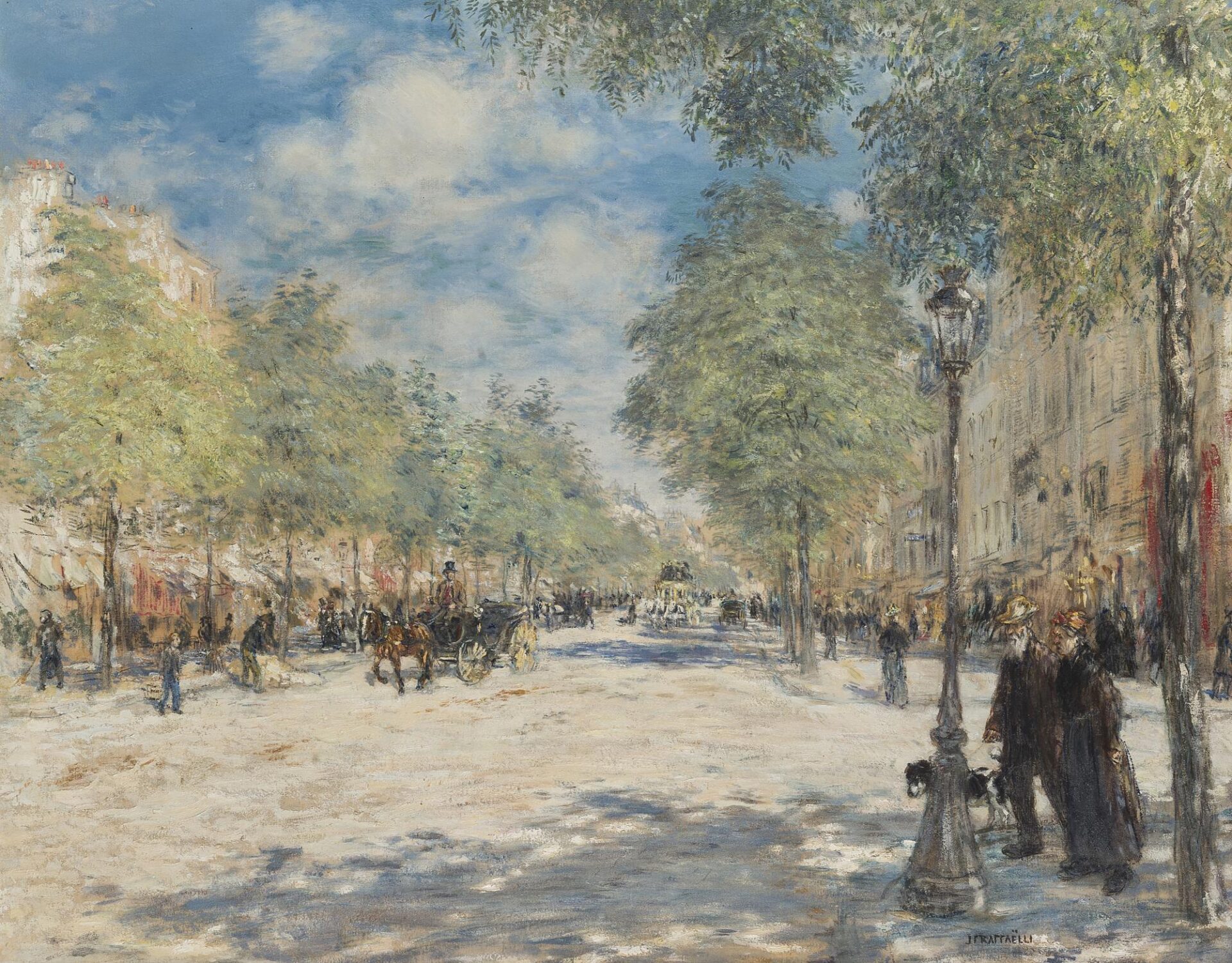 Jean-François RAFFAà‹LLI (1850-1924) Boulevard animé au printemps, Paris.